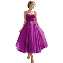 Sevintage Spaghetti Straps Tulle Prom Dress Tea Length Formal Party Evening Dress with Pockets