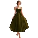 Sevintage Spaghetti Straps Tulle Prom Dress Tea Length Formal Party Evening Dress with Pockets