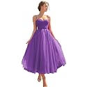 Sevintage Spaghetti Straps Tulle Prom Dress Tea Length Formal Party Evening Dress with Pockets
