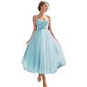 Sevintage Spaghetti Straps Tulle Prom Dress Tea Length Formal Party Evening Dress with Pockets