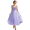 Sevintage Spaghetti Straps Tulle Prom Dress Tea Length Formal Party Evening Dress with Pockets