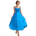 Sevintage Spaghetti Straps Tulle Prom Dress Tea Length Formal Party Evening Dress with Pockets