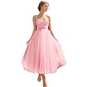 Sevintage Spaghetti Straps Tulle Prom Dress Tea Length Formal Party Evening Dress with Pockets
