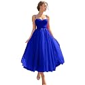 Sevintage Spaghetti Straps Tulle Prom Dress Tea Length Formal Party Evening Dress with Pockets