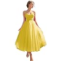 Sevintage Spaghetti Straps Tulle Prom Dress Tea Length Formal Party Evening Dress with Pockets
