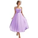 Sevintage Spaghetti Straps Tulle Prom Dress Tea Length Formal Party Evening Dress with Pockets