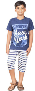 sevnix girls printed cotton kids nightwear dark blue pack of 1