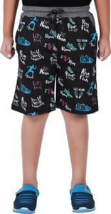 sevnix short for boys casual printed pure cotton black pack of 1
