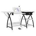 Sew Ready Comet Plus Craft Sewing Table 56.75″ × 23.5″ with Accurate Fabric Cutting Grid-Top & Storage Drawer, Black/White Grid