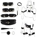 Sex Bondage BDSM Restraints Kit Adult Toys with Neck Collar Ankle Handcuffs, Jornujna Bed Bondage Thigh Cuff Waist Strap Harness Restraints Sets, 8PCS Tickler Bondage Gear & Accessories for SM Games