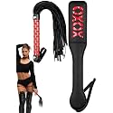 Black Flogger Whip 18" Adult Spanking Paddle 12" - BDSM Sex Set - Flogger Spanking Sex Soft - Sex Paddles for Spanking - Adult BDSM Flogger Paddle Set