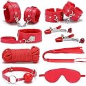 BDSM Bondage Sex Toys Restraints - 16 Kit Gear for Ball Gag Sex Whip Cuffs Rope Collar Blindfold Leash Low Temperature Candles Dice Anal Plug (Pink) (Red, 9PCS)