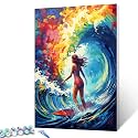 Sexy Surfing Girl DIY Paint by Numbers,Graffitic Extreme Sports Canvas Oil Painting Kit for Kids & Adults,16x20Inches Acrylic Pigment, Women in Bikini Paintwork for Home Living Room（Frameless）