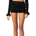 Seyurigaoka Women Y2K Crochet Knit Ruffle Bloomer Shorts Cute Hollow Out Layered Tiered Mini Booty Shorts