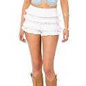 Seyurigaoka Women Y2K Crochet Knit Ruffle Bloomer Shorts Cute Hollow Out Layered Tiered Mini Booty Shorts