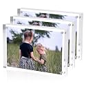 Sezanrpt Acrylic 4x6 Picture Frames 3 Pack, Clear Photo Display Magnetic Photo Frames 6 x 4 for Family. Pets, Friends Warming Pictures, 10 + 10MM Thickness