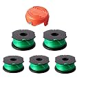 SF-080 Trimmer Replacement Spools Compatible with Black Decker SF-080-BKP GH3000 GH3000R LST540 LST540B Weed Eater 20ft 0.080" Edger Refills with 90583594 Cover Cap (5 Spool+1 Cap)