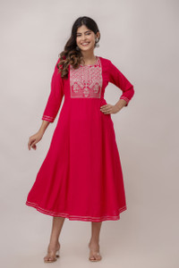 sf textile embroidered viscose rayon anarkali kurta for women red