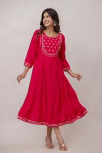 sf textile embroidered viscose rayon anarkali kurta for women green