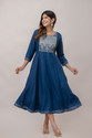 SF Textile Embroidered Viscose Rayon Anarkali Kurta for Women (Blue)