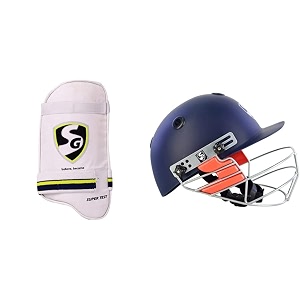 sg adult foam polyurethane and fabric super test rh thigh padsg optipro polypropylene cricket helmets medium navy blue