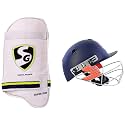 SG Super Test RH Thigh Pad, Adult &amp; SG Optipro Cricket Helmet, Large, Navy Blue