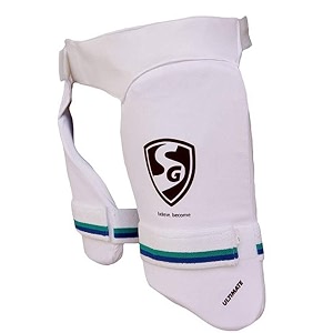 sg ultimate lh combo thigh guard  color white  size adult  material polyurethane pu  for men amp boys  durable  premium quality  adjustable strap  high density foam  compact construction