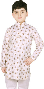 sg yuvraj printed pure cotton straight kurta for boys beige