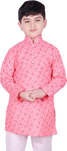 sg yuvraj printed pure cotton straight kurta for boys pink