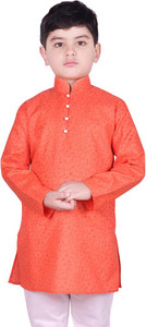 sg yuvraj printed pure cotton straight kurta for boys orange