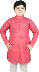 sg yuvraj printed pure cotton straight kurta for boys pink
