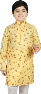 sg yuvraj printed pure cotton straight kurta for boys yellow