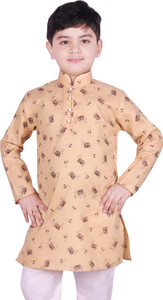 sg yuvraj printed pure cotton straight kurta for boys beige