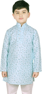 sg yuvraj printed pure cotton straight kurta for boys light blue