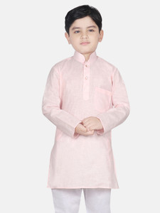 sg yuvraj solid cotton blend straight kurta for boys pink