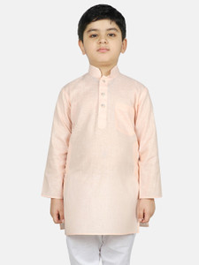 sg yuvraj self design cotton blend straight kurta for boys pink