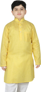 sg yuvraj self design cotton blend straight kurta for boys yellow