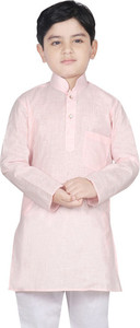 sg yuvraj solid cotton blend straight kurta for boys pink
