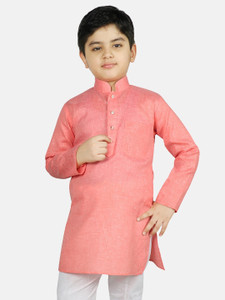 sg yuvraj self design cotton blend straight kurta for boys pink