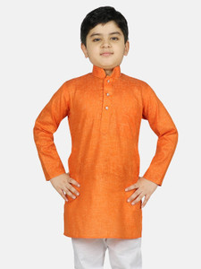 sg yuvraj self design cotton blend straight kurta for boys orange