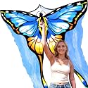 SGftre Beautiful Blue Tulle Butterfly Kites for Adult and Kids Ages 4-8，Easy to Fly with Outdoor Fun Kite Sports Adults Summer Children Kite Butterfly Toy