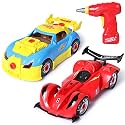 SGILE Take Apart Car Toy Set, 4 in 1 Construction and Engineering Toy Kit with Tools Drill Real Lights and Sounds, 52 Pieces Build Your Own Car for Boys Girls Kids