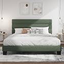 SHA CERLIN Cal King Platform Bed Frame with Upholstered Fabric Headboard