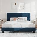 SHA CERLIN Cal King Platform Bed Frame with Upholstered Fabric Headboard