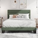 SHA CERLIN Full Platform Bed Frame with Upholstered Fabric Headboard, Green