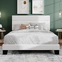 SHA CERLIN Full Platform Bed Frame with Upholstered Velvet Headboard, White