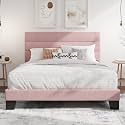 SHA CERLIN Full Platform Bed Frame with Upholstered Velvet Headboard, Pink