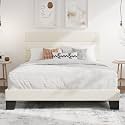 SHA CERLIN Full Platform Bed Frame with Upholstered Velvet Headboard, Cream