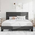 SHA CERLIN King Platform Bed Frame with Upholstered Fabric Headboard, Grey