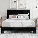 SHA CERLIN Queen Platform Bed Frame with Upholstered Velvet Headboard,Black